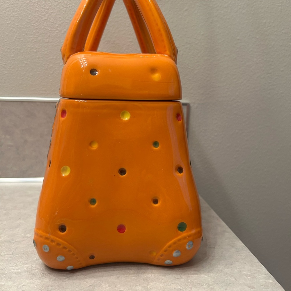 temp-tations by Tara Orange Polka Dot Ceramic Cookie Jar. - Picture 3 of 6